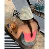 Hand woven straw hat bucket hat women's light hollow basin hat big brim sunshade sunscreen bucket hat