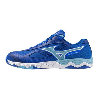 Wave Medal 7 Table Tennis and Size 2E Shoes, Stability, Cushioning, Responsiveness, Blue/White/Turquoise, 28.5 Cm,