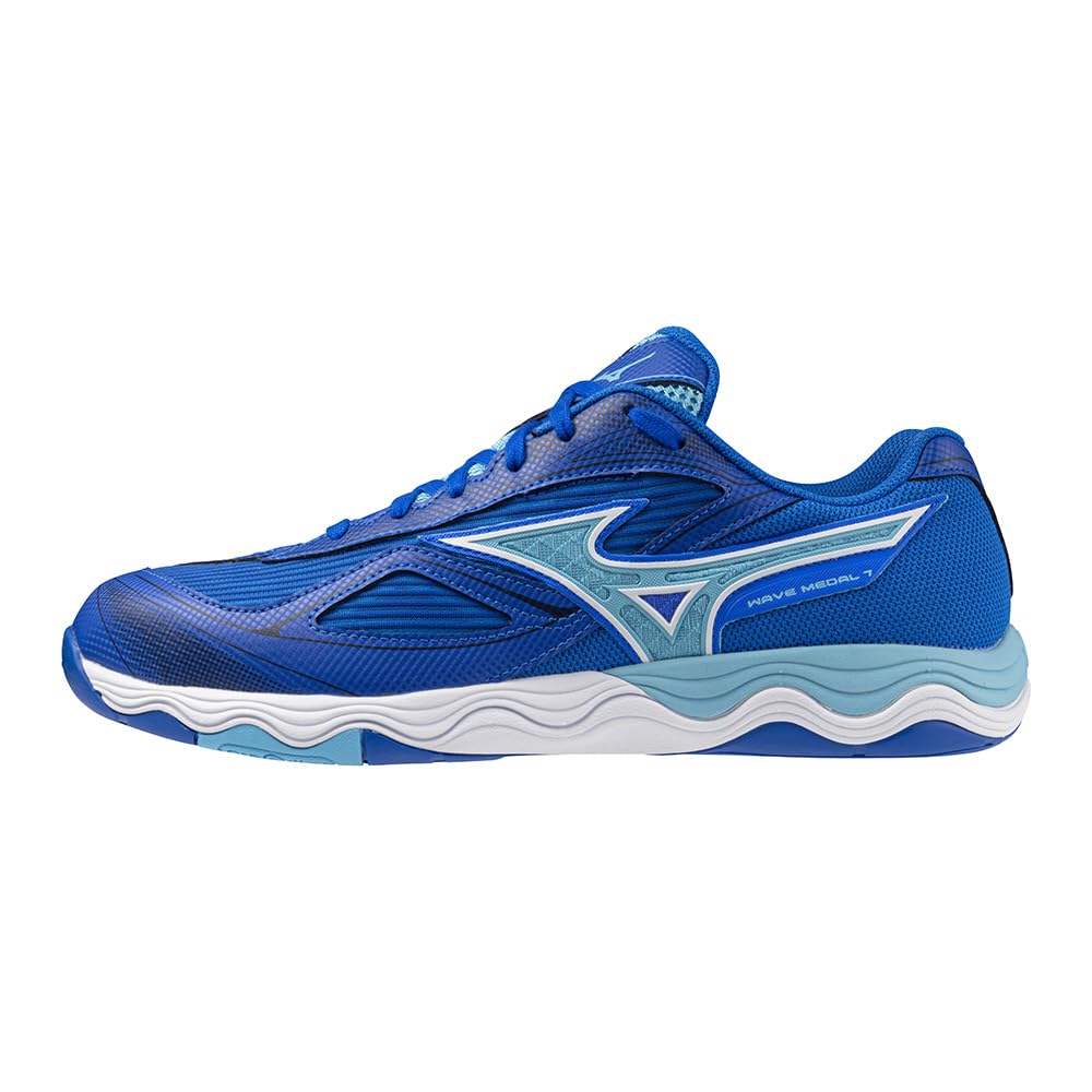Mizuno Wave Medal 7 Table Tennis and Size 2E Shoes, Stability, Cushioning, Responsiveness, Blue/White/Turquoise, 28.5 Cm,