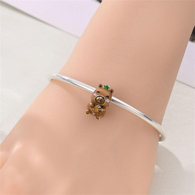 Cute Pet Series Capybara Couples Charms Eat Fruit Beads Fit Diy Copper Bracelet Necklace Women Anniversary Jewelry Gift