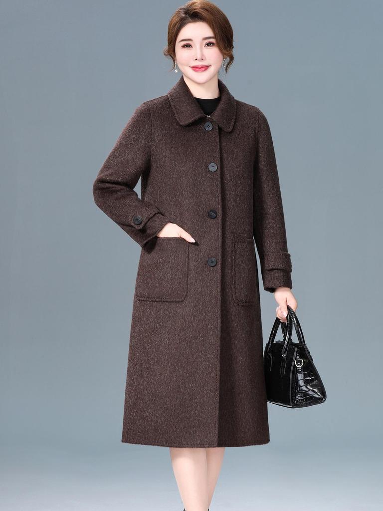 Luxusní oboustranný kašmírový kabát střední délky pro ženy - Podzimní/zimní móda Vlněný kabát z jačí vlny