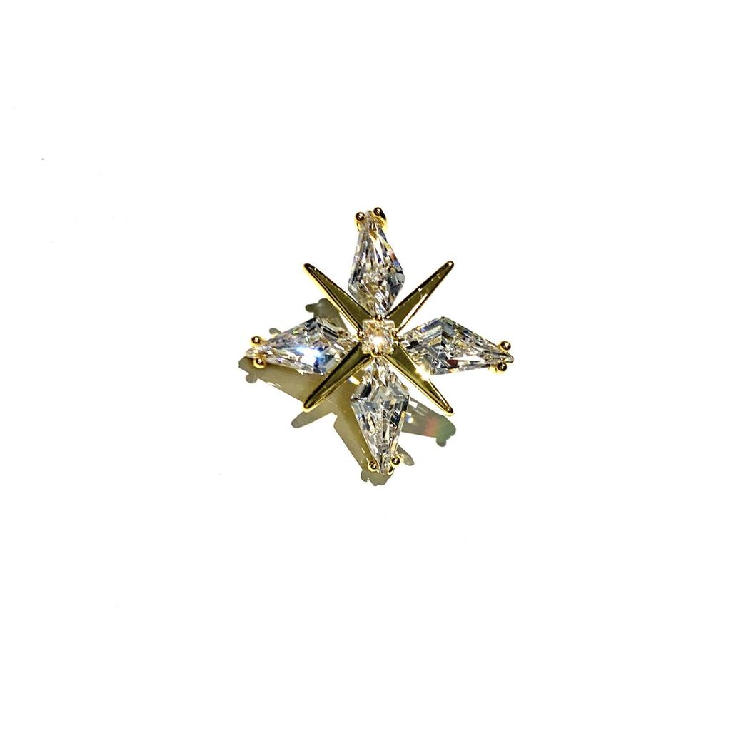 Bo Xin Yun Copper Zircon Starburst Brooch: Cardigan Anti-Exposure Cross Accessory Lapel Pin