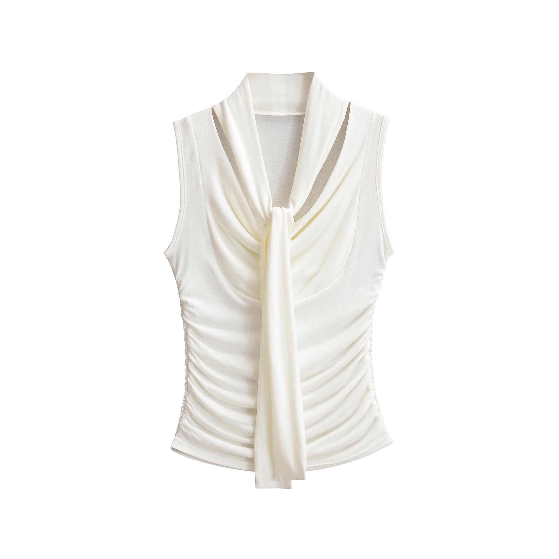 Spicy Girl Slim Fit Tie Waist Pleated Sleeveless Top Small