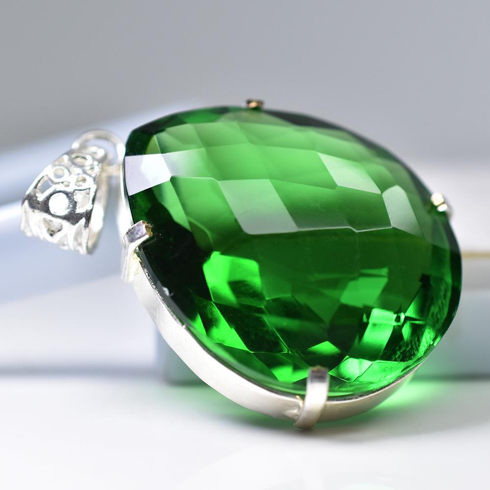 

Natural Certified Green Pear Topaz 100 Ct 925 Sterling Silver Pendant For Mom MY.PD-57-NS 48.1 mm approx зелений