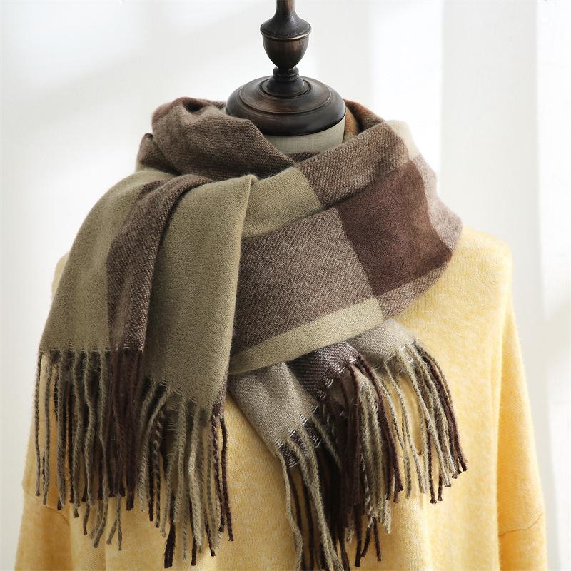 Fashion Plaid Scarf Women's New Autumn and Winter Sweet Imitation Cashmere Scarf Thickened Warm Shawl