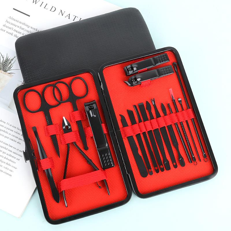 24-Piece Black & Red Manicure Set: Complete Nail Clipper and Beauty Tools Kit