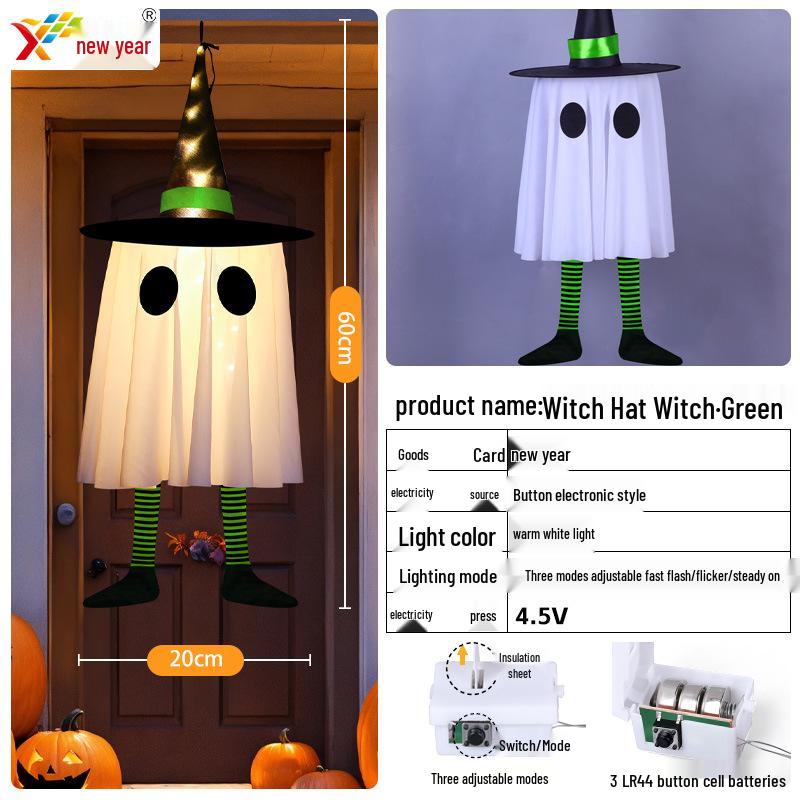Glowing Halloween LED Wizard Hat and Ghost String Lights for Spooky Decoration
