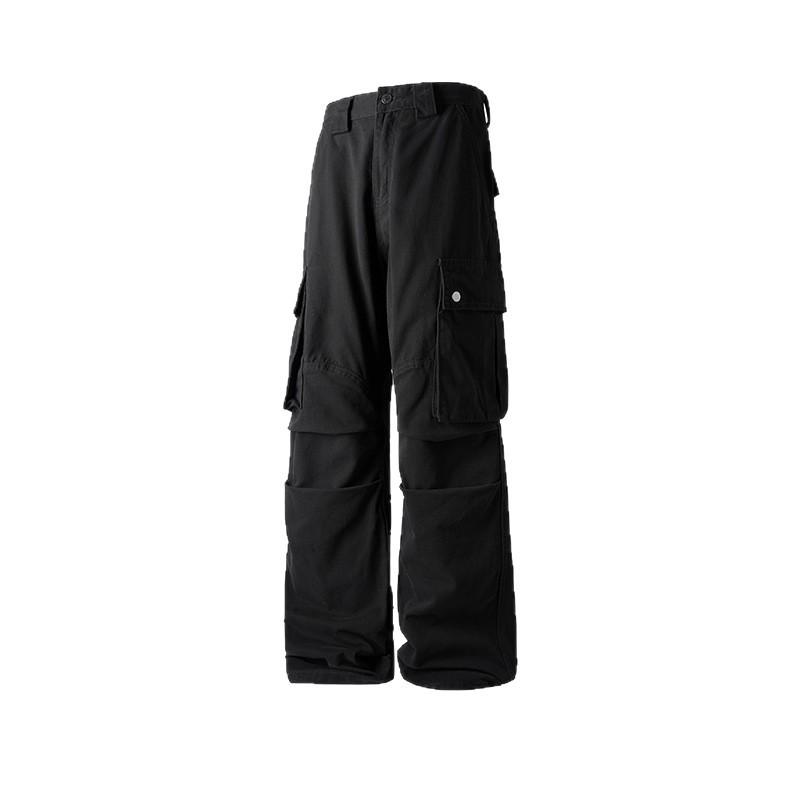 American retro multi-pocket overalls vibe high street ruffian handsome straight-leg pants washed long pants men and women look thin and tall
