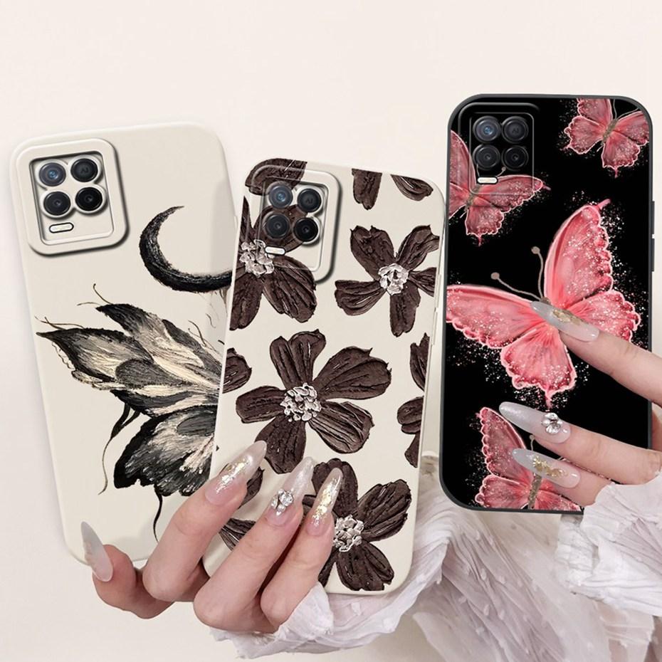 Pour Realme 8 5G Belle Coque de Téléphone Imprimée Fleurs Papillons Pour Realme V13 5G Realme8 RMX3241 Coques Souples en Silicone Gel