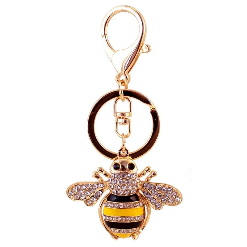 Rhinestone Bee Wing Keychain for Women Men Metal Gold Color Insect Animal Pendant Key Rings Jewelry porte clefs