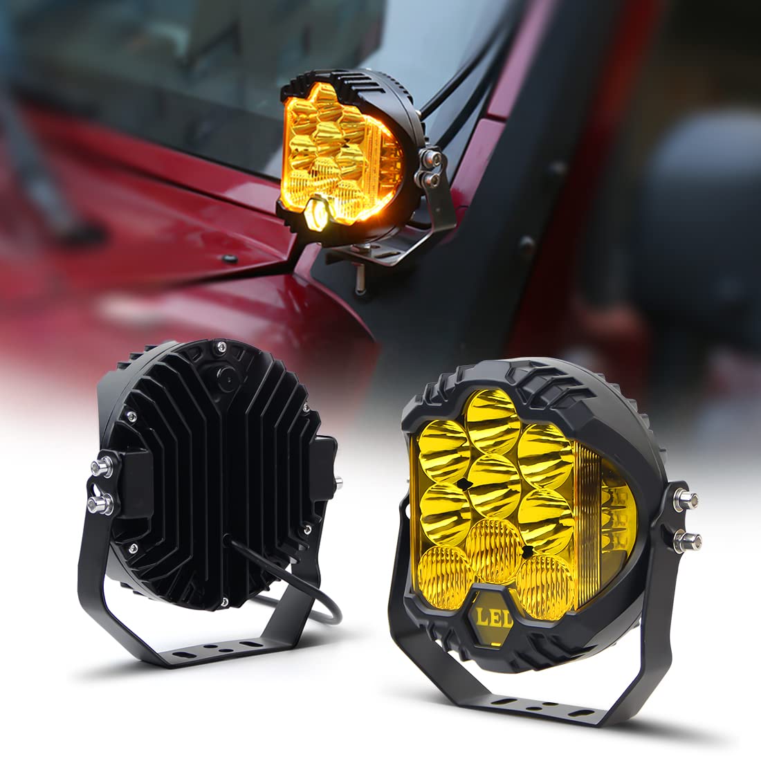 

CLOWICSR Желтый светодиодный рабочий противотуманный рабочий круглый формы с узким лучом Внешний Высокий Универсальный для и Желтый Комплект из 2 5-дюймовых Фар, Фары, Фонари,