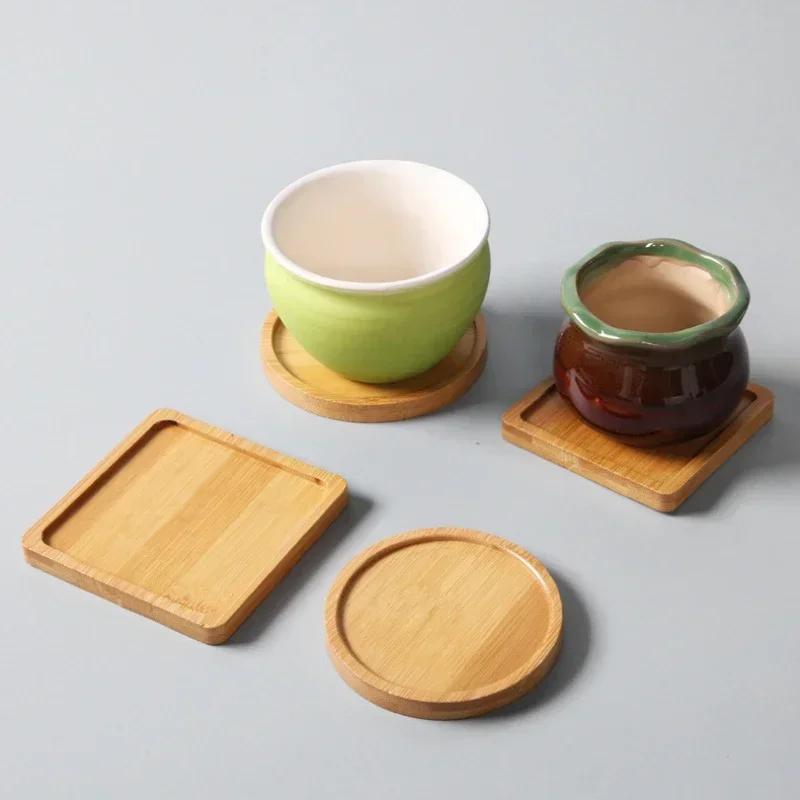 Multi Bamboo Tray Wood Saucer Flower Pot Tray Cup Pad Coaster Plate Kitchen Decorative Plate Coffee Cup Mat Creative Coaster