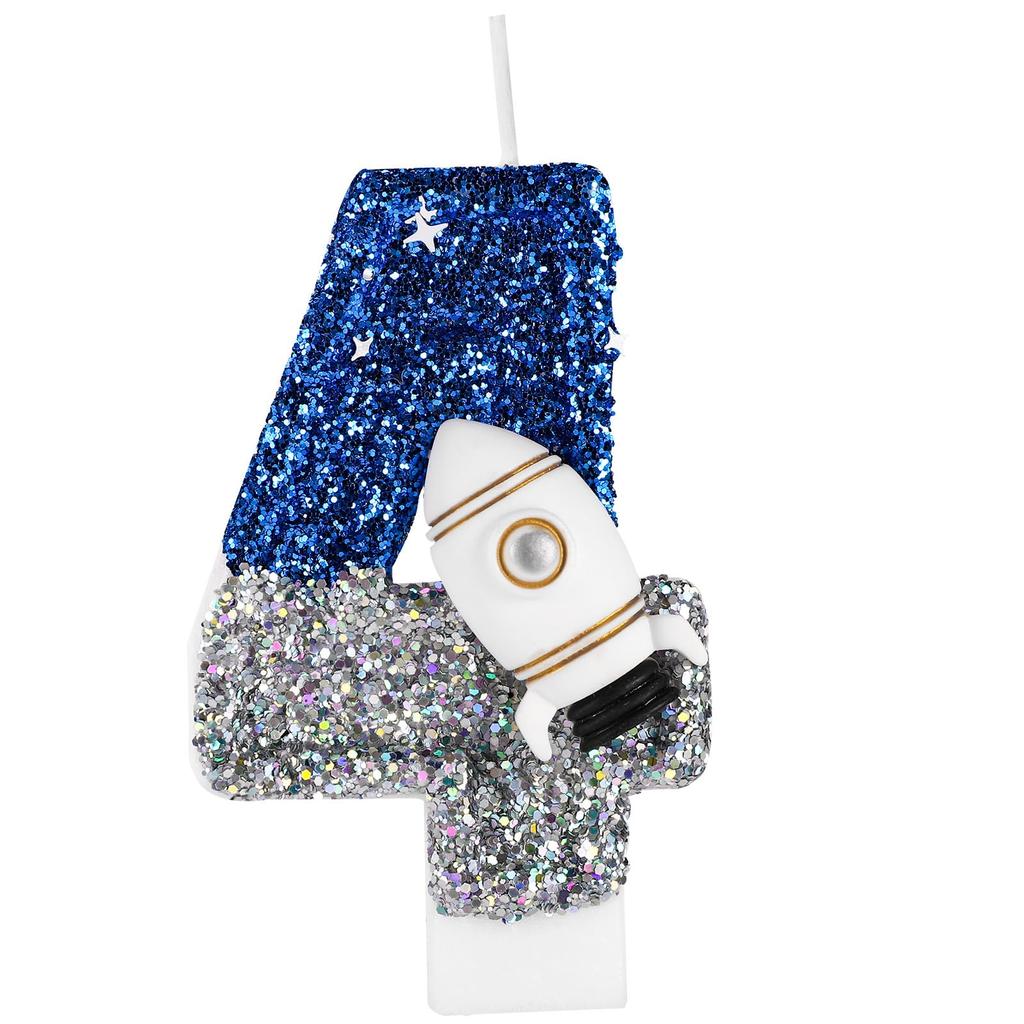 Spaceship Astronaut 0-9 Universe Sparkler Candle for Birthday Cake Boy, Topper for Party Decorations Anniversary Celebrations