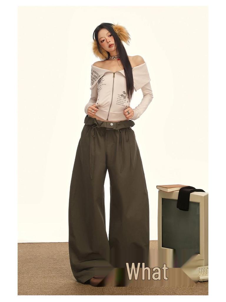 American Floral Balloon Pants - Women's Elastic Waist, Loose, Tie-Up, Slimming, Wide-Leg Design for Autumn & Winter