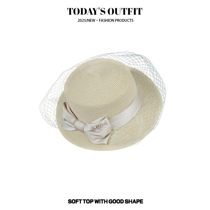 

Spring and Autumn and Summer Sunshade and Sunscreen Straw Wear Fisherman s Hat New Bow Mesh Temperament Women s Straw Hat Travel Hat