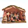 Permanent Religious Birth Manger Display With Oaken Stable And Rosin Figures