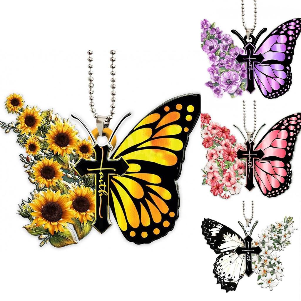 Charming Cartoon Butterfly Car Pendant Acrylic Keychain Festive Tree Decoration