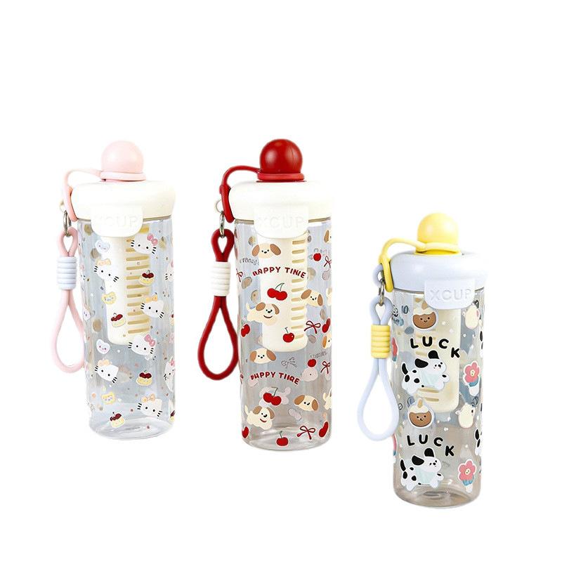 Water bottle high value cartoon float plastic cup large capacity portable ins direct drinking plastic straw water cup tea cup