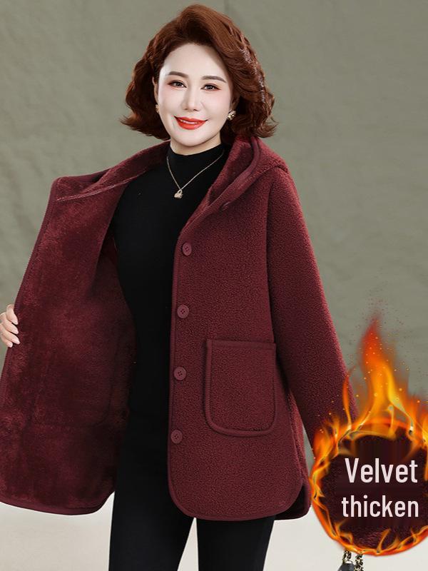 2025 Stylish Mother’s Winter Jacket: Velvet Cotton Padded, Fleece, Thickened Warm Outerwear for Middle-aged & Elderly Women