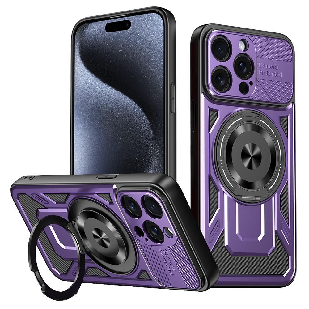 For iPhone 15 Pro Max Case Compatible with MagSafe Rotating Kickstand TPU+PC Phone Cover