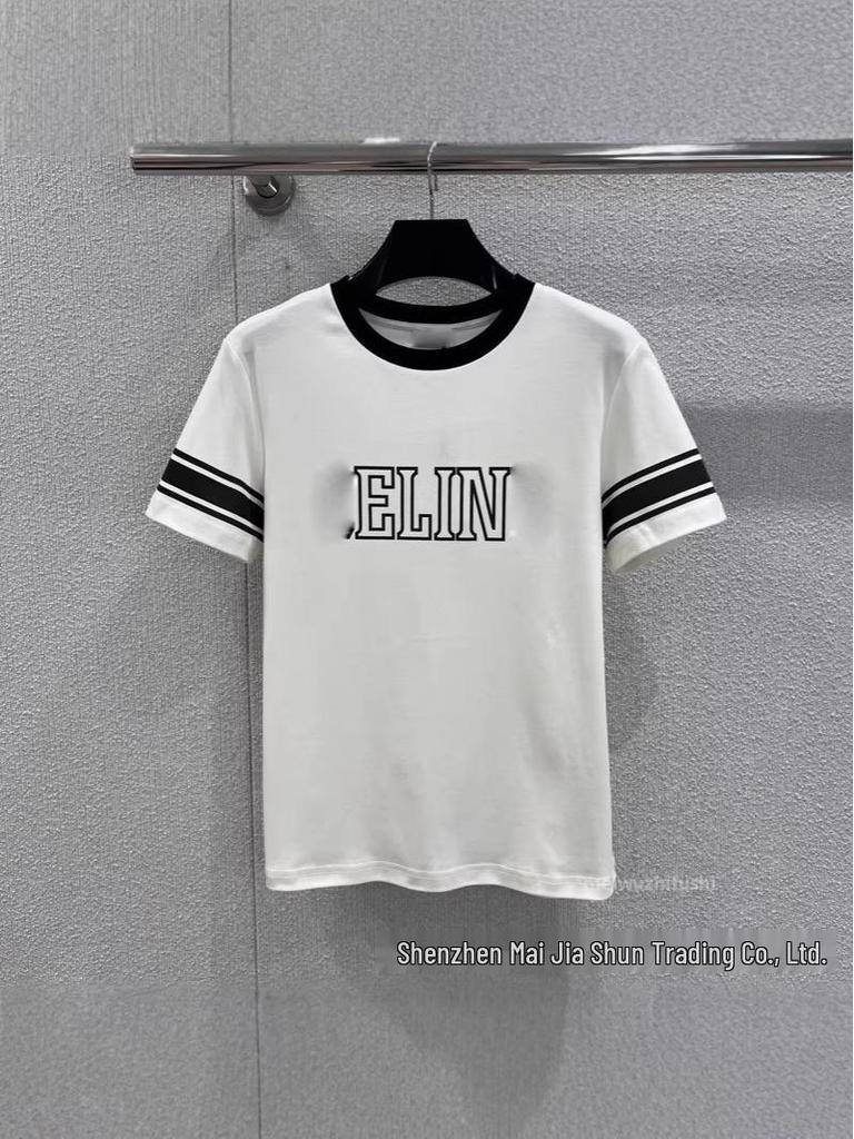 Unisex Classic Color Block Letter Print Round Neck T-Shirt