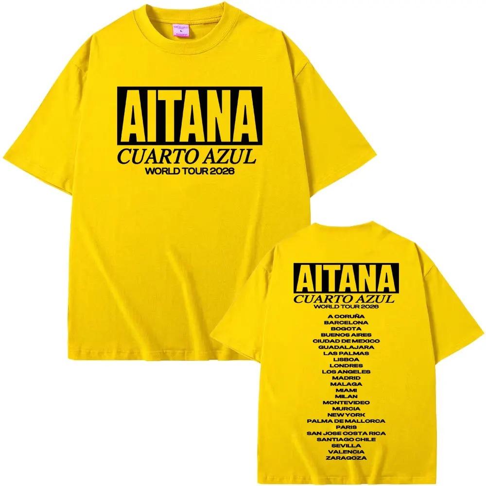 Aitana Cuarto Azul World Tour 2026 Dual-Sided Tour City List Oversized T-Shirt Spanish Pop Fan Casual Unisex Streetwear Black T-shirt