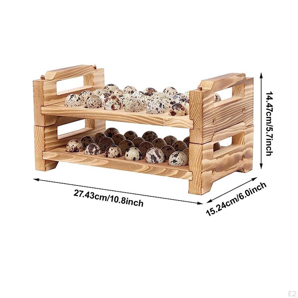 2x Wooden Quail Egg Holder Storage Rack 24 Slot with Handle Display Stand Tray for