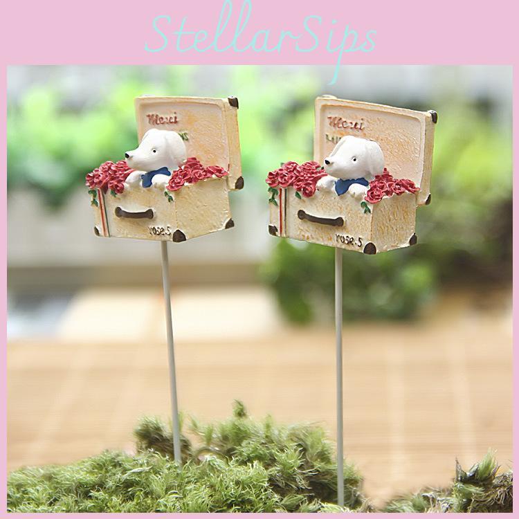 Dog Cartoon Resin Rose Flower Box Ornament For Wedding Decor And Party Props