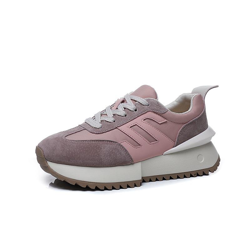 

Шкіряні жіночі весняні нові на товстій підошві з високою платформою, з маленькою талією, повсякденні спортивні дихаючі жіночі кросівки-татусі 40 рожевий