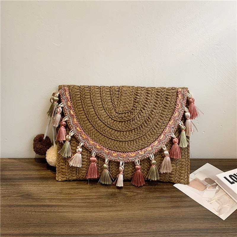 Grass Woven Bag Summer New Niche Tassel Handbag Texture Envelope Bag
