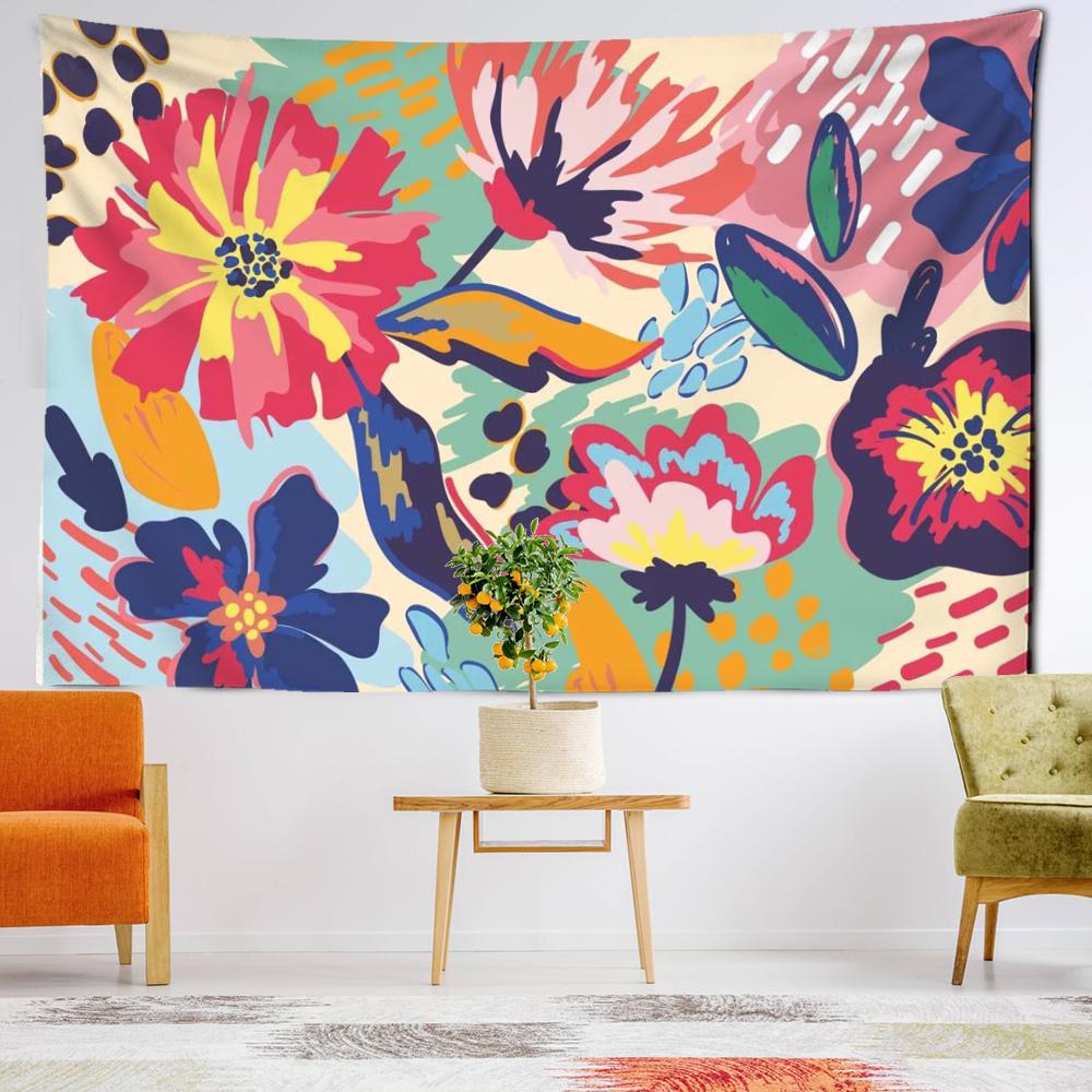 

Мультяшное искусство Цветочный гобелен Настенный гобелен Хиппи Тапиз Растение Простота Кавайи Эстетика Комната Домашний Декор 150x100CM