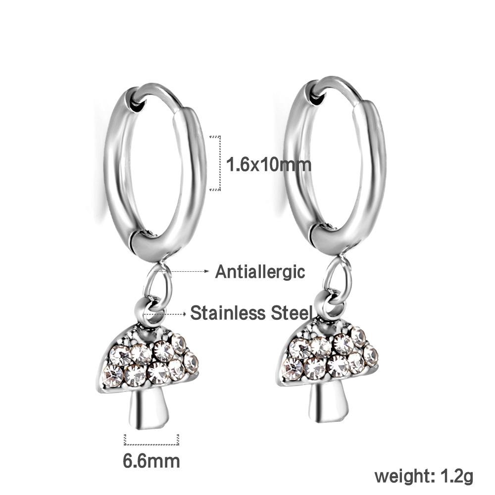 Spiral Planet Earrings Design Mushroom U-Shaped Fishtail with White Diamond Ear Buckle Stainless Steel Earrings