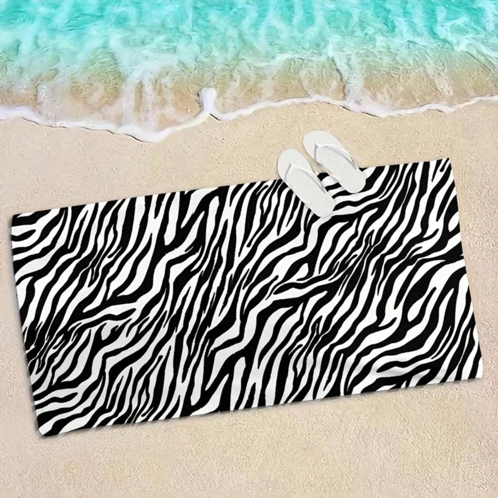 1 Pc Zebra Stripe Print Quick Dry Lightweight Breathable Comfortable Beach Towel For Summer Pool And Outdoor Activities