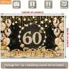 2D Black Gold 60 Birthday Backdrop Star Confetti & Balloon Decor Background Banner