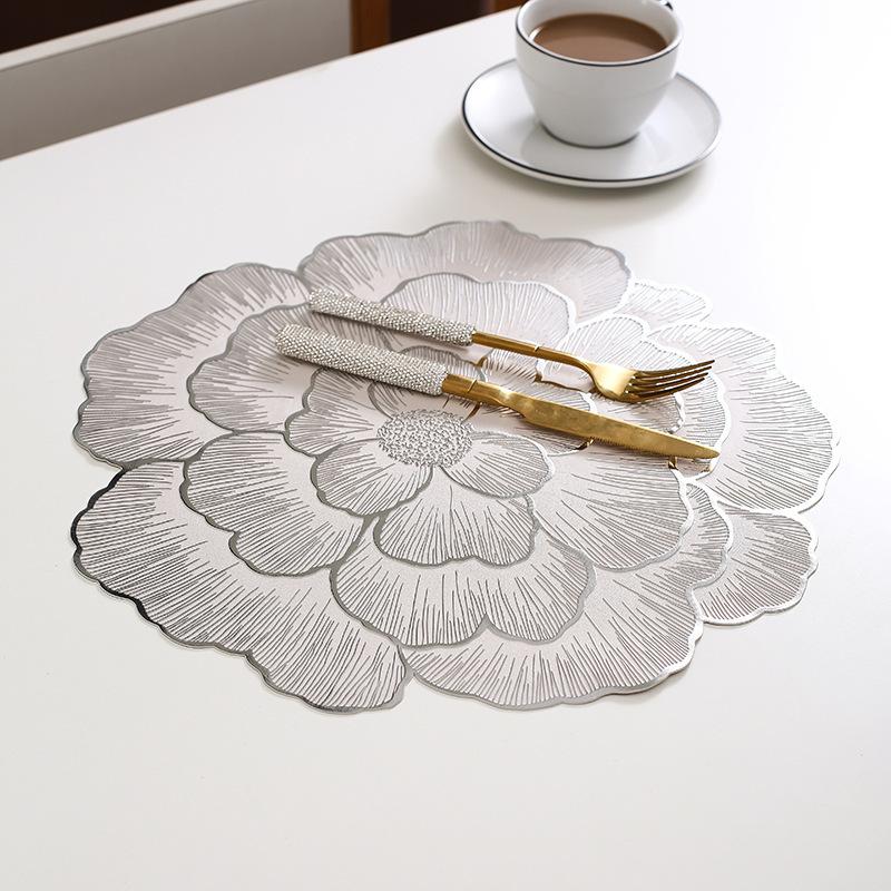 Peony Nordic Style Decorative Bronzing Home Coaster PVC Table Mat Thermal Insulation Non-slip Waterproof Anti-scalding Placemat