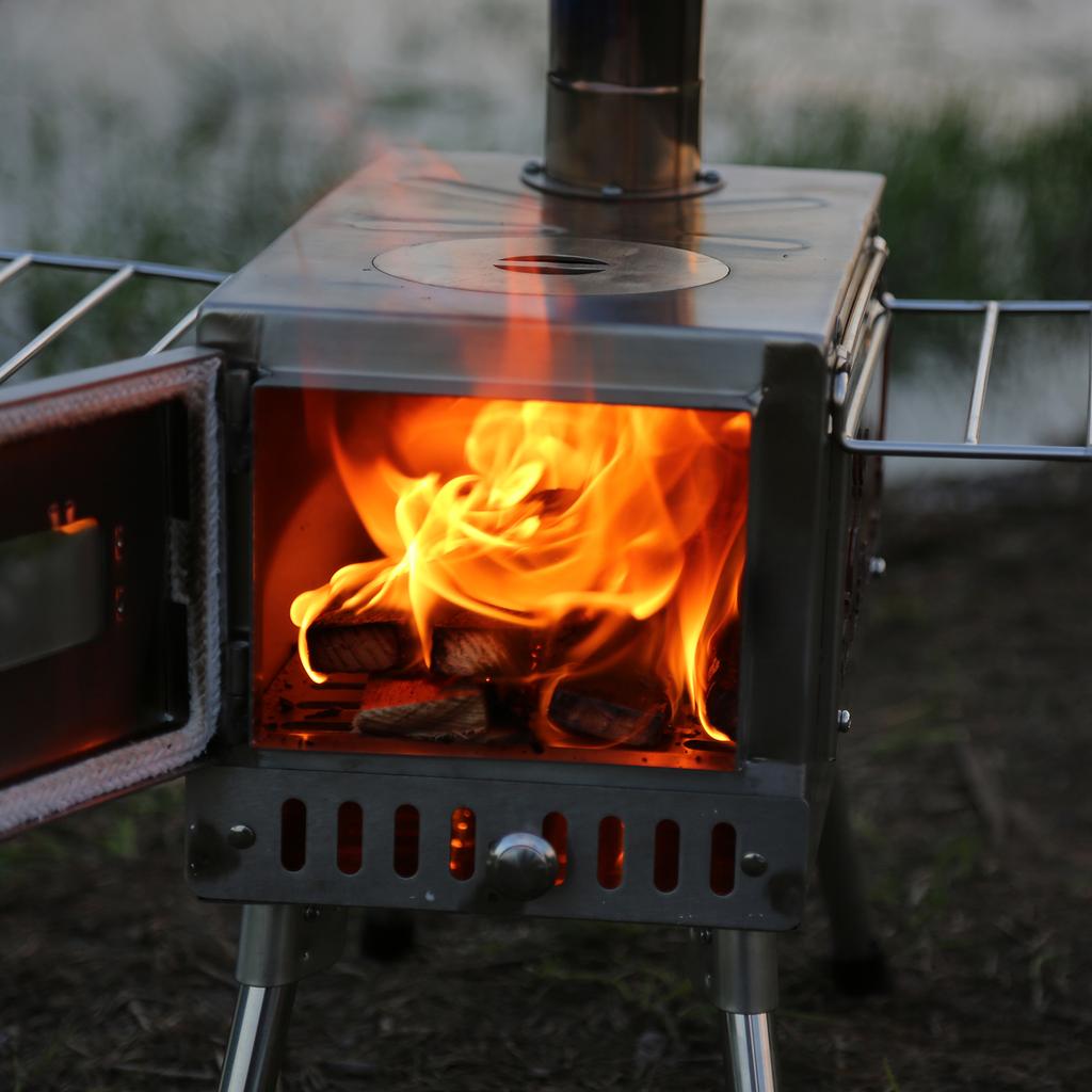 Holzofen für den Außenbereich, tragbarer Zeltofen mit Kaminrohr zum Kochen beim Camping