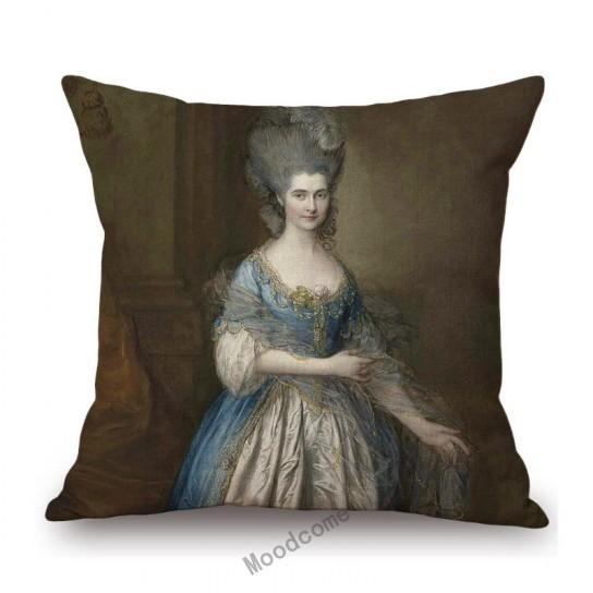 Royal Court Portrait Oil Painting Duchess Princess Ladyship Home Decoration Art Sofa Cotton Linen Throw Pillow Cushion Cover