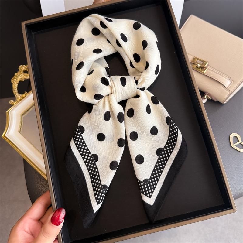 

Dot Print Hairbands Square Scarf Women Elagant Cotton Linen Feeling Bandana Neck Kerchief Head Bands Foulard Female Scarfs 68x68CM