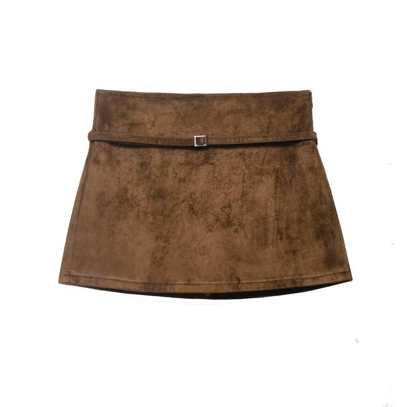 Womens Faux Suede High-Waist Short Skirt Shorts With Belt 8490950