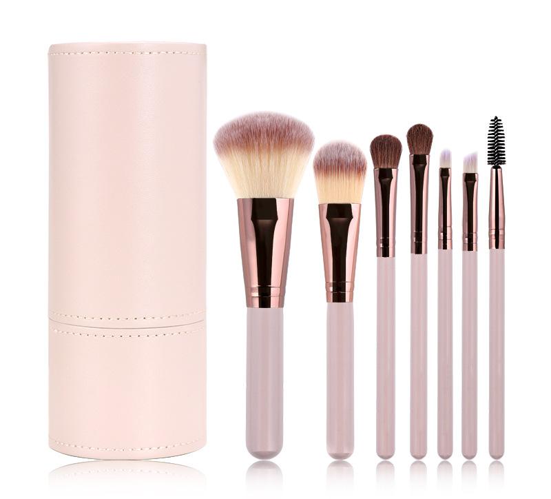 

7PCS Horsehair Makeup Brush Set with Brush Holder Eyeshadow Blush Powder Highlighter Contouring High End Makeup Tool Combination бежевый