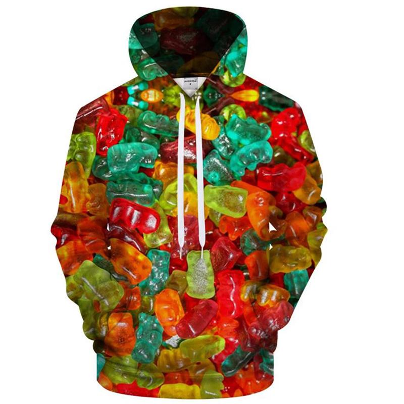

Colorful Candy Pattern Hoodie For Men Cute 3D Printed Gummy Bear Pullovers Tops Long Sleeve Hoodies Kids Autumn Sweatshirt S