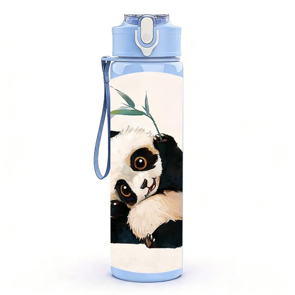 1PC Ink Wash Painting Panda Bamboo Pattern 750ml Color Plastic Sports Water Bottle Leakproof Flip Straw Lid Suitable for Sports Office Home Use
