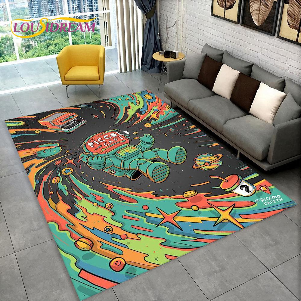 Dywan 3D Cartoon Astronaut Space Area, dywanik do domu, salonu, sypialni dziecięcej, sofy, wycieraczki, dekoracja, antypoślizgowa mata podłogowa dla dzieci
