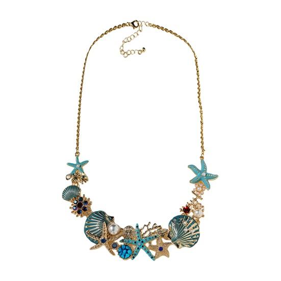 Exaggerated Women Necklace Ocean Theme Starfish Coral Shell Faux Pearl Rhinestone Decor Adjustable Length Lady Vacation Beach Neck Jewelry