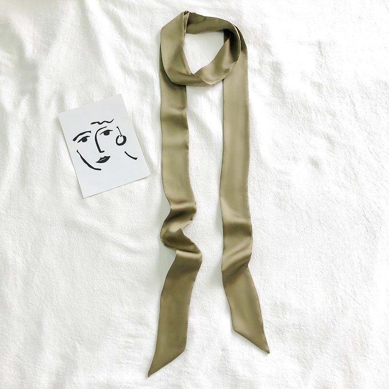 Women's Solid Silk Ribbon Scarf: Thin, Long, Narrow Neck Tie & Shirt Accessory