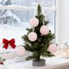 4Pcs Pink Christmas Balls Ornament Large Shatterproof Foam White Pink Stripe Hanging Ball Xmas Holiday Wedding Party Decoration