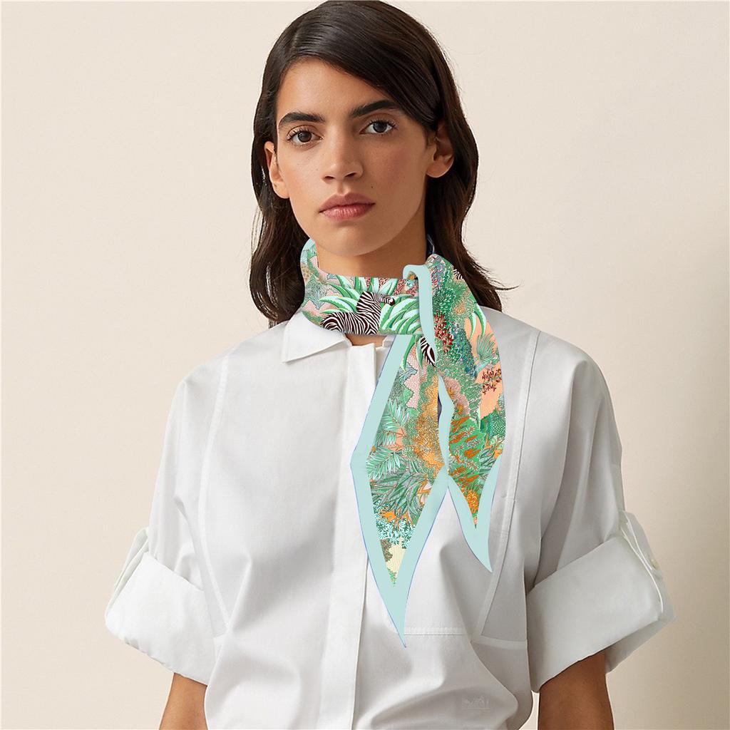 2023 New Fashion Jungle Zebra Diamond Scarf Horse Brand Silk Scarf Woman Luxury Bandana Headband Hijab Foulard Neckerchief Shawl
