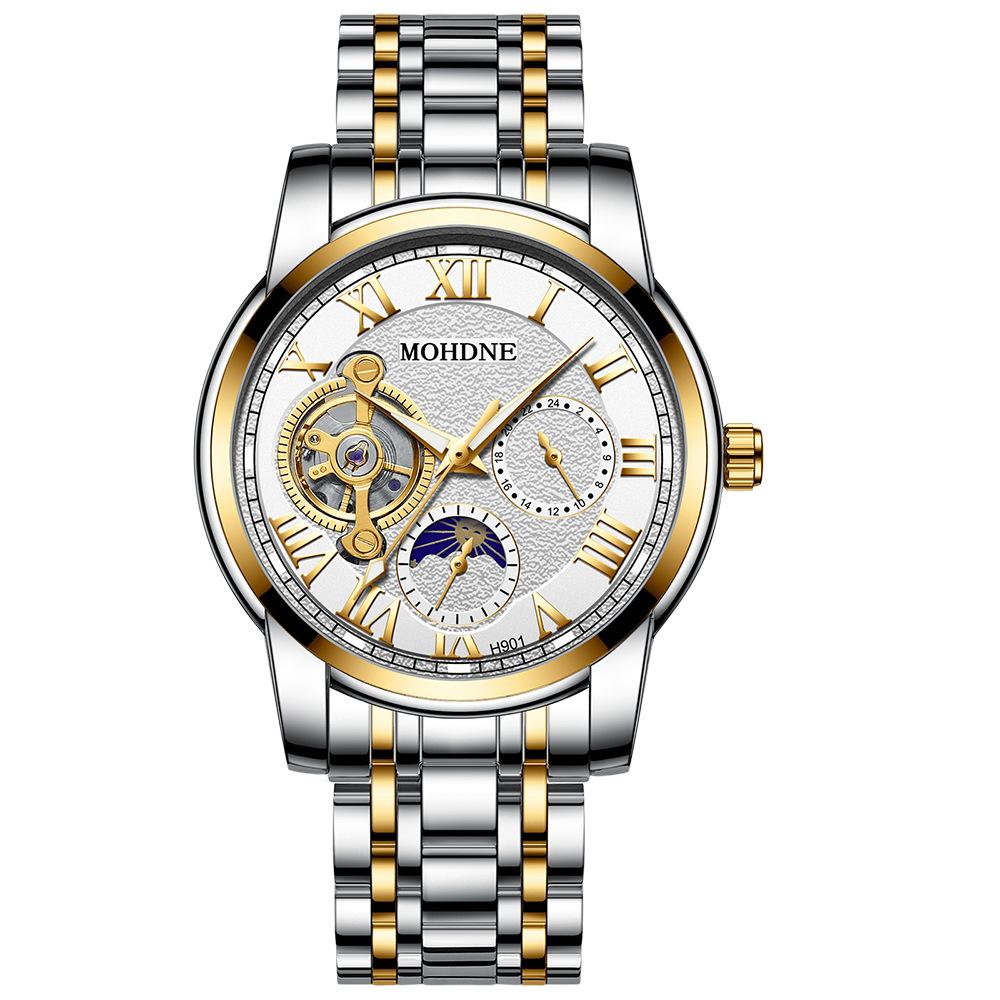 Modun Mechanical Watch Men's Leisure Business Tourbillon Hollow Fully Automatic Waterproof Multifunctional Fashion Blu-ray Screen