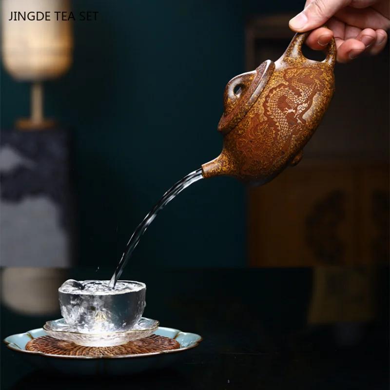 1 st 360 ml Yixing lila lera stenhäll tekanna rå malm högtemperatur sektionslera vedeldad tekanna Kung Fu teset