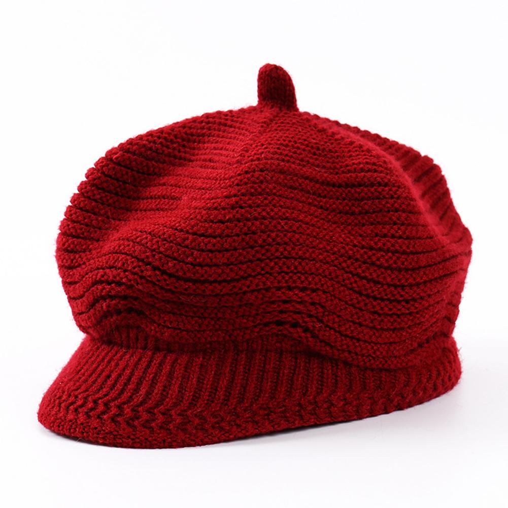Women Knitted Cap Peaked Octagonal Beret Cap Fashionable Winter Autumn Hat